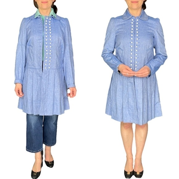 SEE BY CHLOE LINEN COLLARED MILITARY STYLE PLEATED SKIRT BUTTON DOWN BAND JACKET - Picture 1 of 16